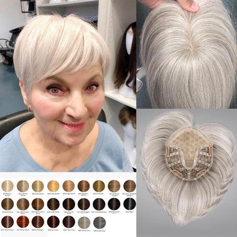 【BUY 2 GET 1 FREE 】New Arrival Natural White Hair Topper Hairpiece with Bangs 8-12 inches