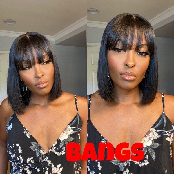 Short Bob Wig With Bangs Straight Brazilian Hair Wigs