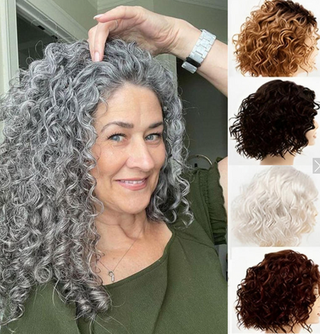 【BUY 2 GET 1 FREE 】Curly Hair Topper with 4 Clips for Thinning Hair