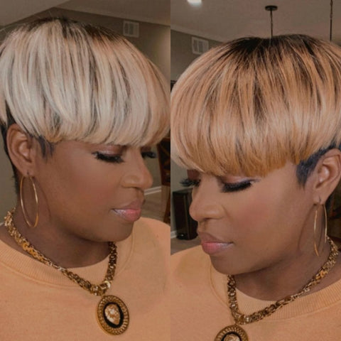 Short Bob Colored Human Hair Wigs Pixie Cut Wig