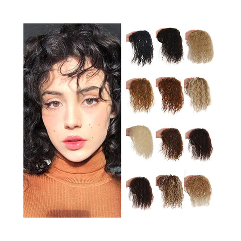 14'' Curly 3D  Hair Extension With Bangs, Extensions Clip on Fringe Bangs, Human Hair Clip in Hair Bangs, Topper Real Hair Air Bangs, Gifts